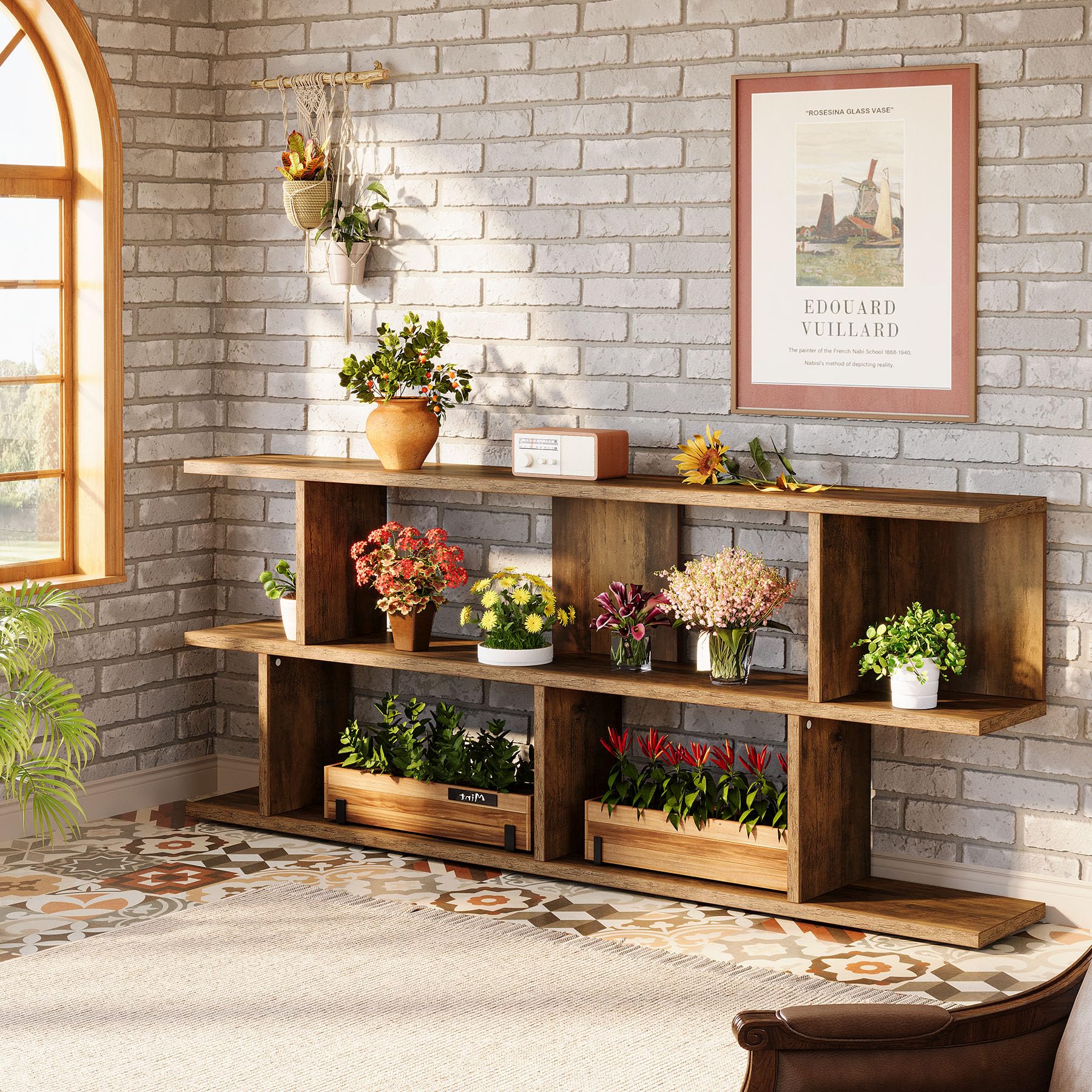 71" Farmhouse Sofa Table, 3-Tier Extra Long Entryway Console with Open Storage for Hallway, Entry, or Living Room