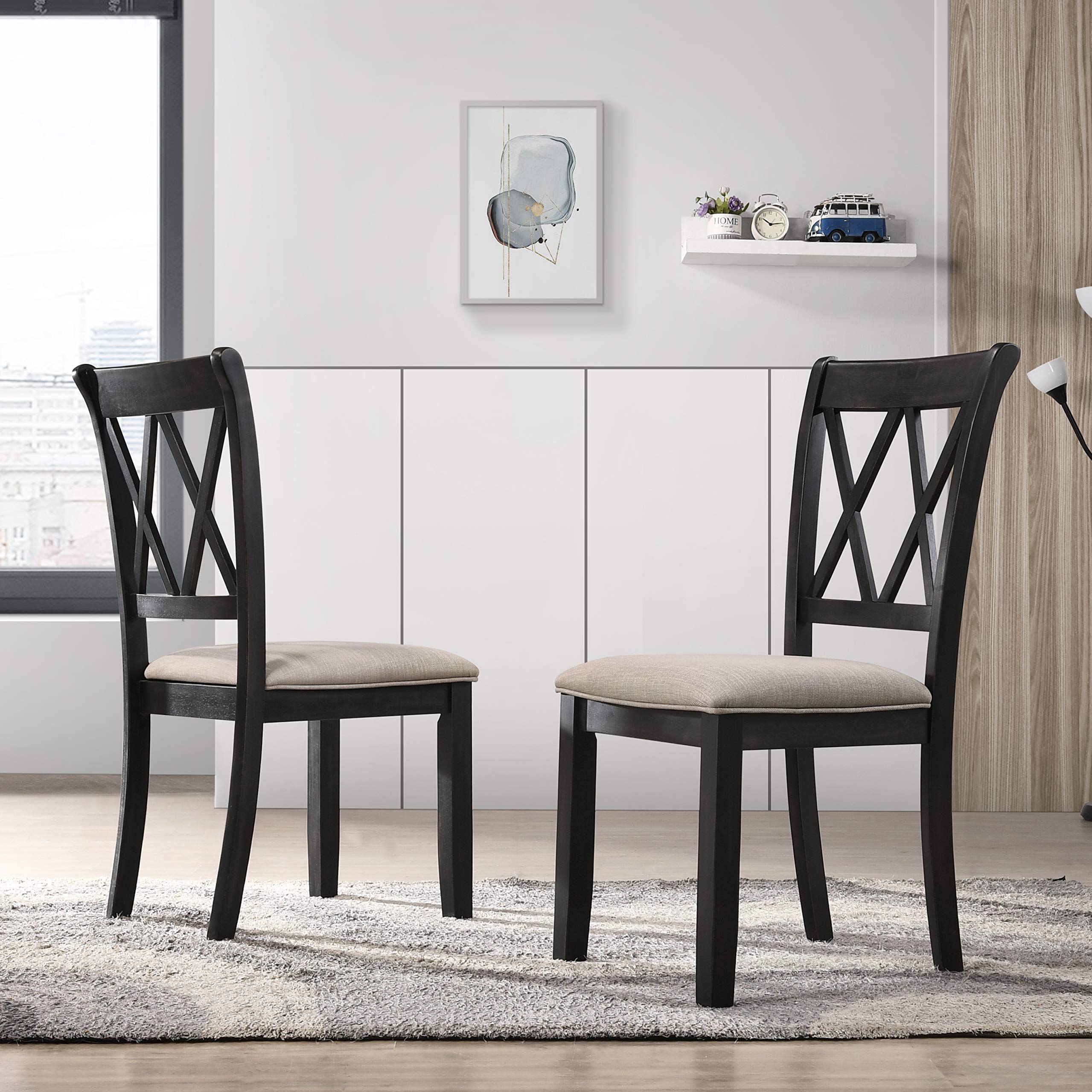 Set of 2 Windvale Fabric Dining Chairs, Upholstered Modern Black Chairs for Kitchen or Dining Room