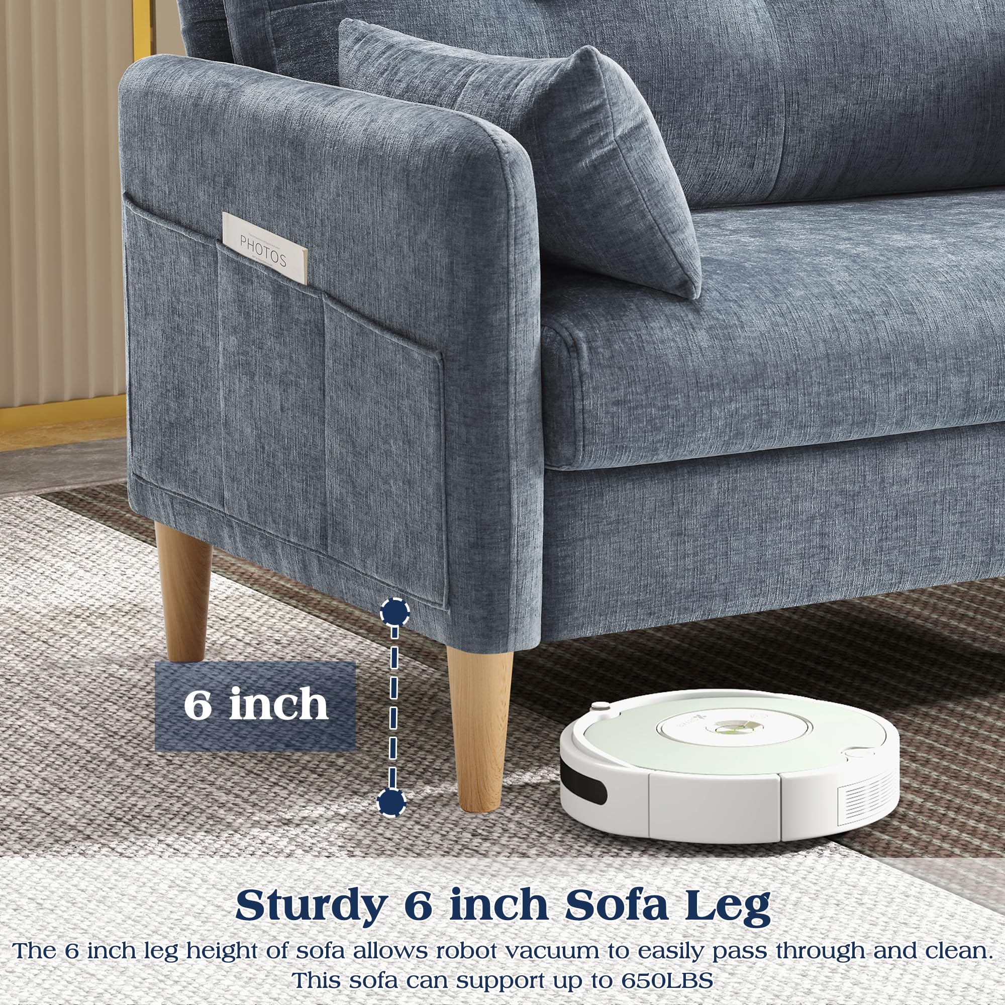 47" Loveseat Sofa – Small Chenille Couch with Removable Cushion Cover & Throw Pillow for Bedroom or Apartment