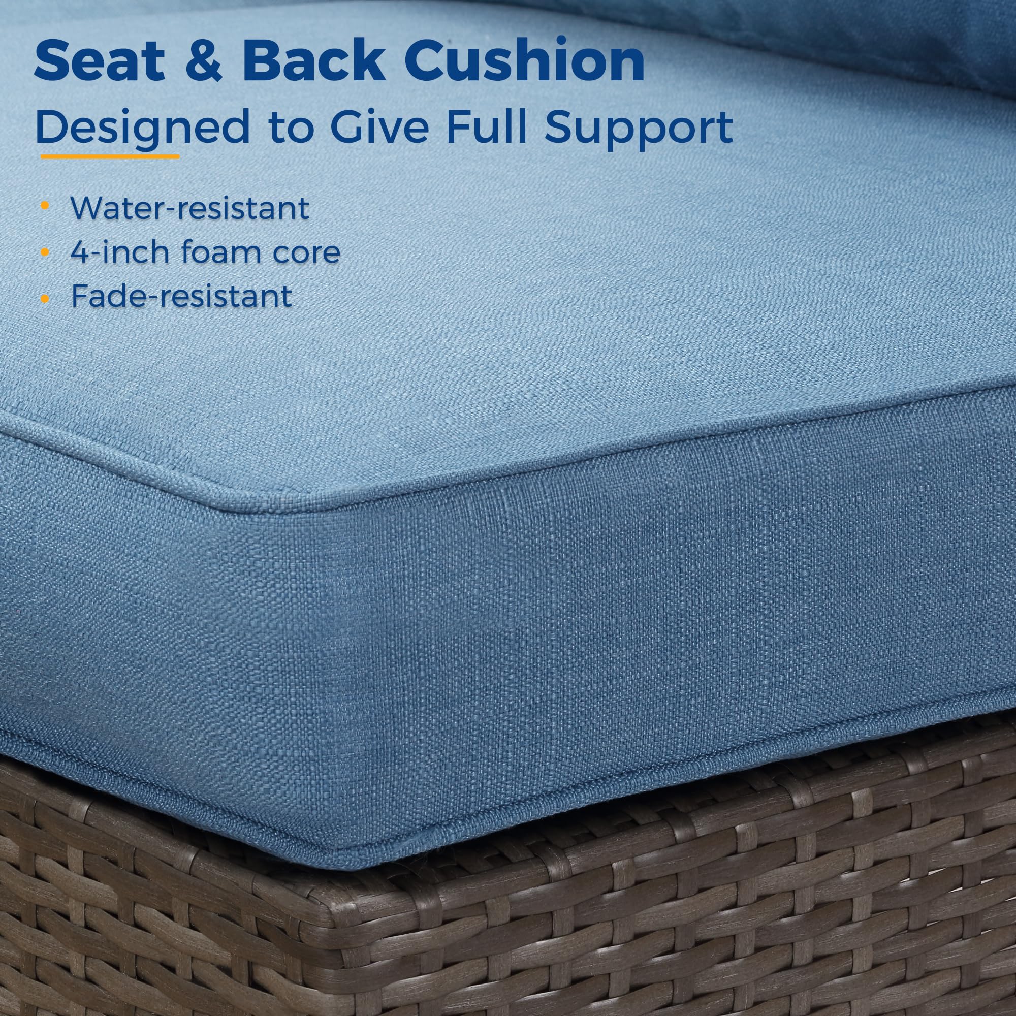 Outdoor 2-Piece Wicker Loveseat Set with Cushions, Sectional Patio Corner Sofa for Garden, Blue