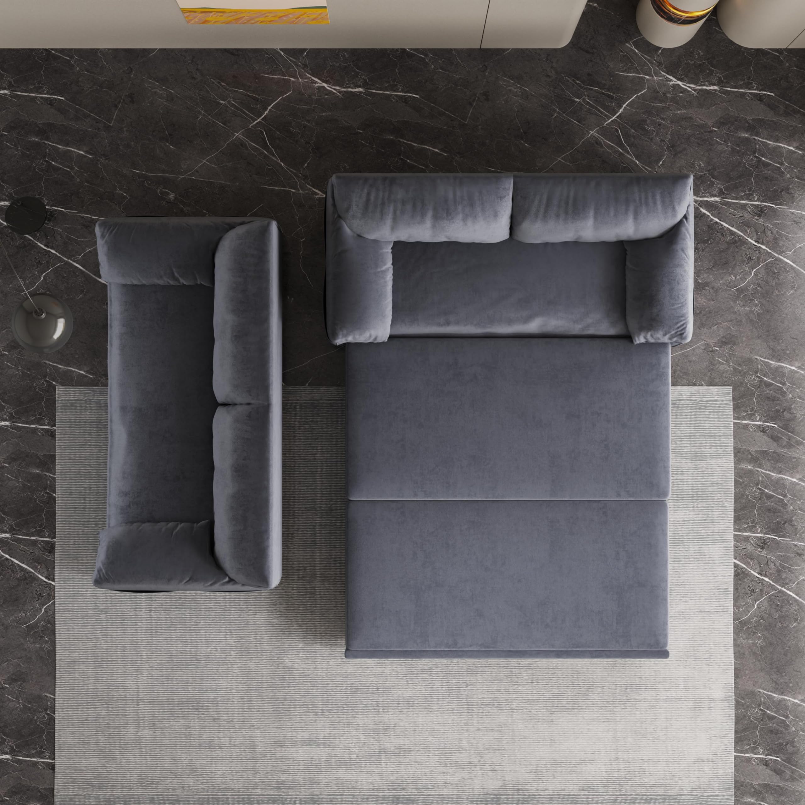 66" Velvet Sleeper Sofa Bed with Comfy Armrest & Side Pockets, Pull-Out Couch Chaise Lounge for RV, Grey