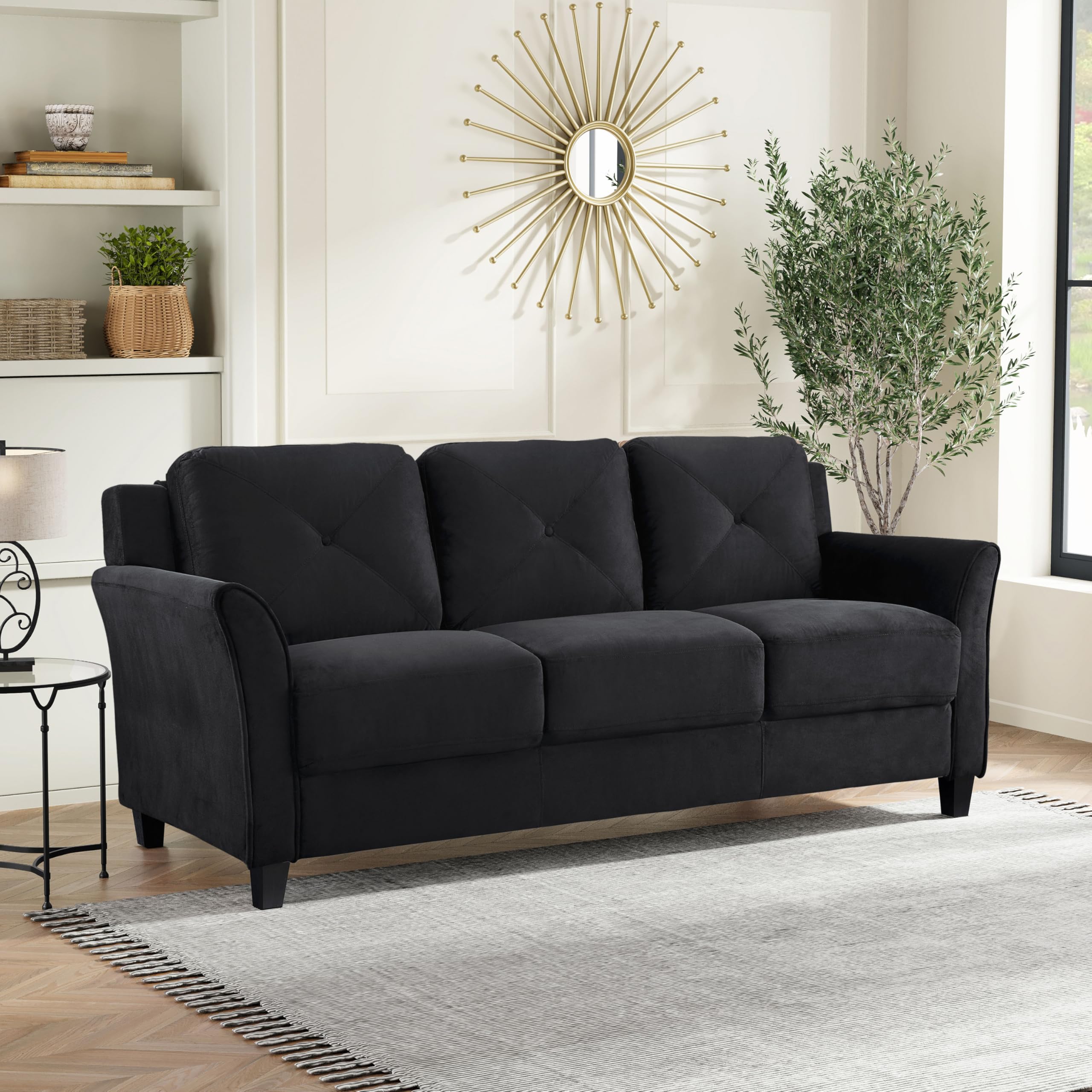 Harrington Sofa in Black, Modern 3-Seater Faux Leather Couch for Living Room, Office, Apartment, Contemporary Look