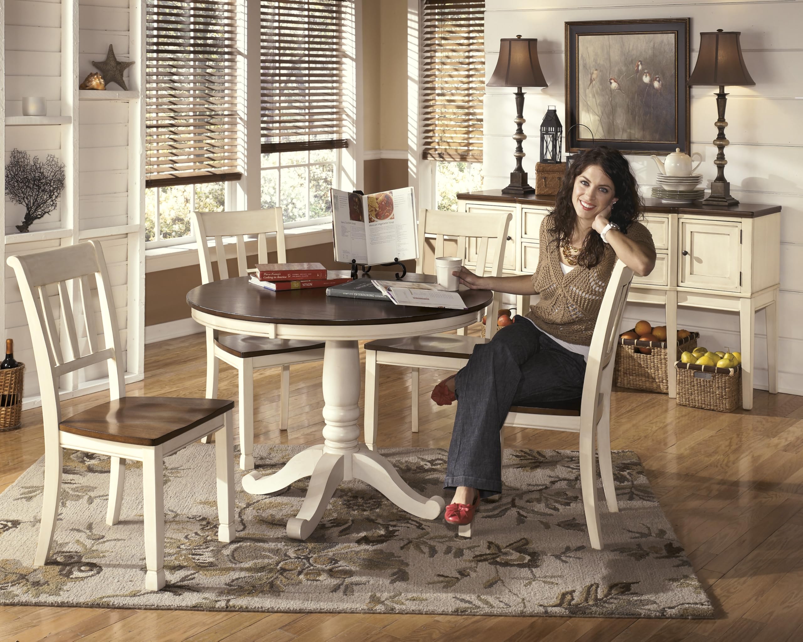 WhiteOwing Dining Chair, Two-Tone Cottage White and Brown Wood Design, Classic Dining Room Seating