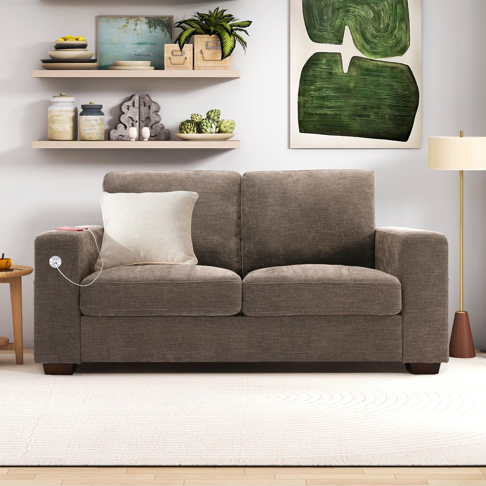 70" Loveseat Sofa – Modern Chenille Couch with USB/Type-C Ports, Removable Cover & Wide Armrest, For Small Living Spaces