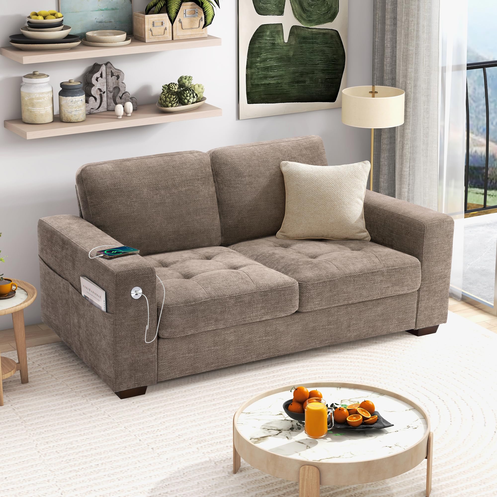 70" Loveseat Sofa – Modern Chenille Couch with USB/Type-C Ports, Removable Cover & Wide Armrest, For Small Living Spaces