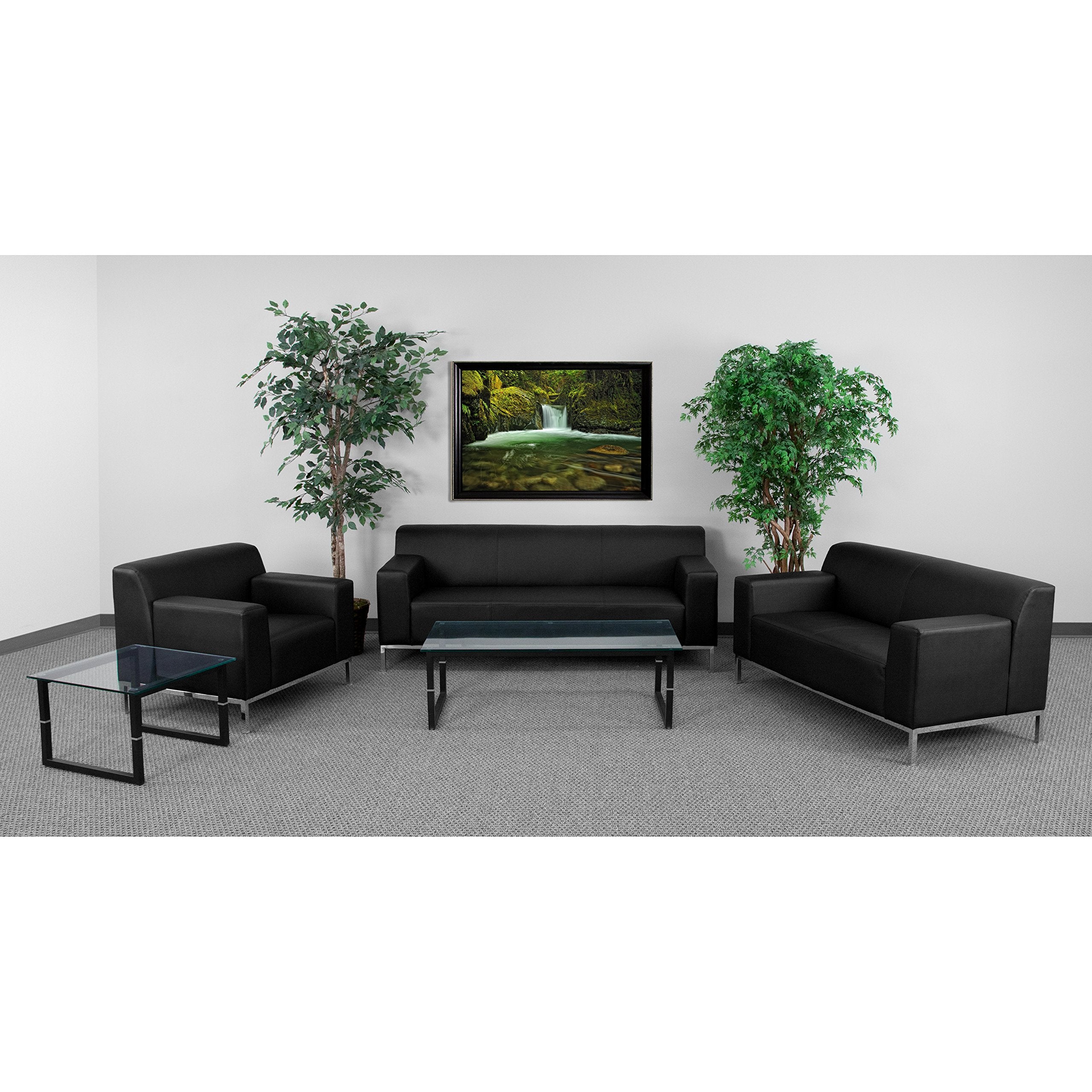 HERCULES Definity Contemporary Black LeatherSoft Sofa with Stainless Steel Frame, Office Lounge Couch