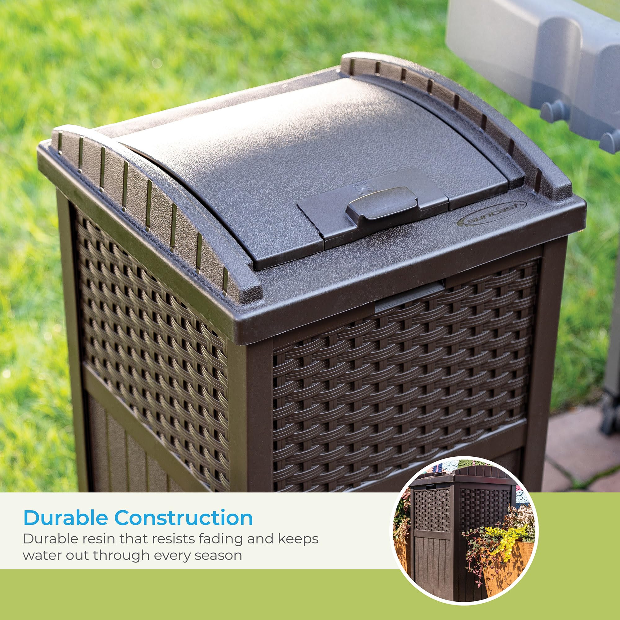 33 Gallon Outdoor Trash Can with Lid – Commercial Hideaway Bin for Garage, Garden, or Patio, Fits 30-33 Gal Bags
