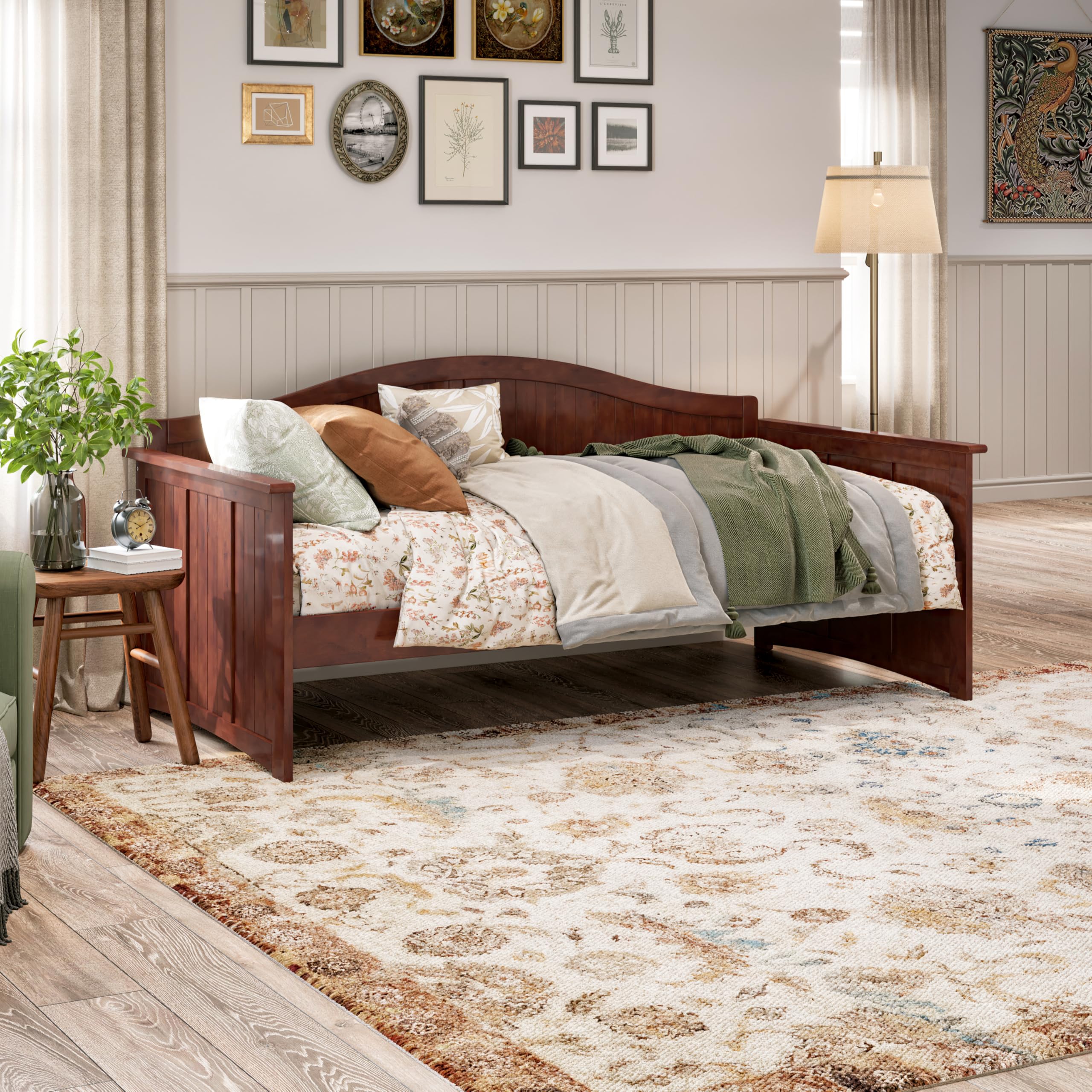 Nantucket Twin Daybed – Classic Walnut Wood Frame, Ideal for Living Room, Guest Room or Bedroom