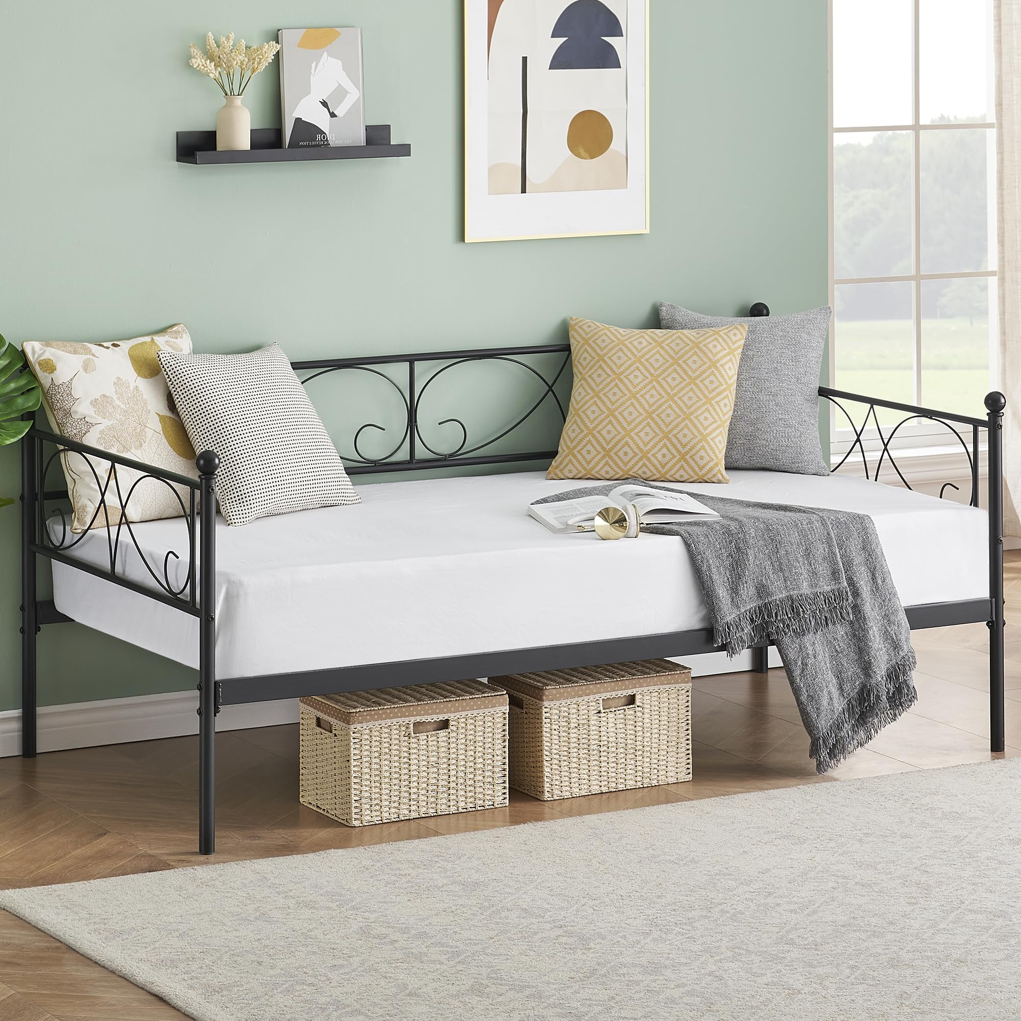 Twin Daybed with Trundle – Black Metal Frame Sofa Bed with Heavy Duty Slats for Living Room or Guest Room