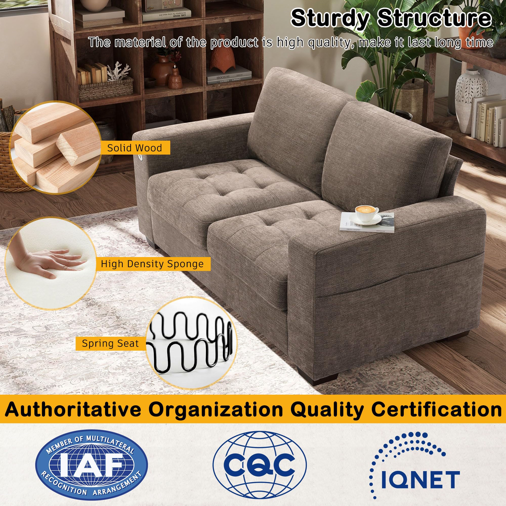 70" Loveseat Sofa – Modern Chenille Couch with USB/Type-C Ports, Removable Cover & Wide Armrest, For Small Living Spaces