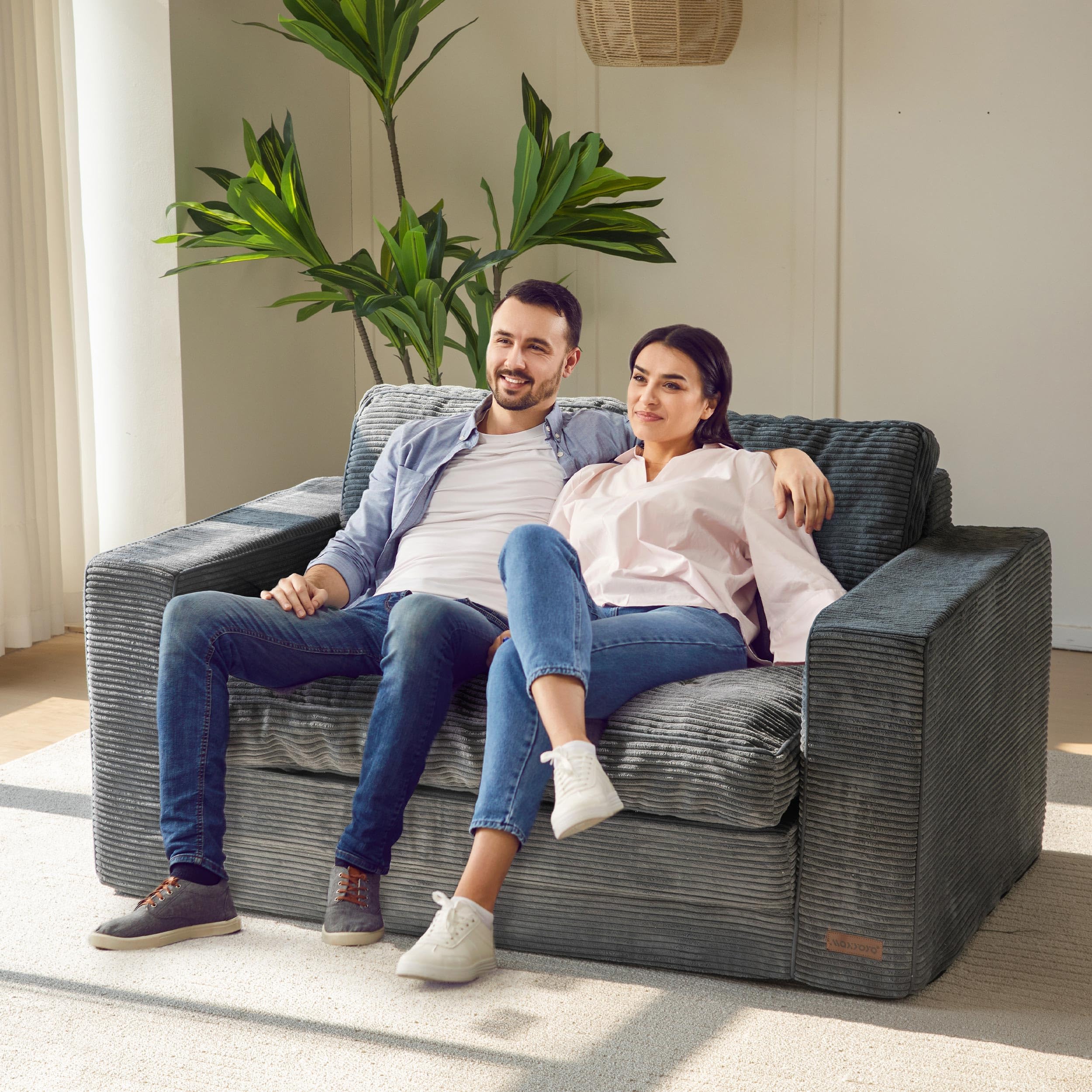 Convertible Sofa Bed – 2-in-1 Pull Out Loveseat Sleeper with Foldable Frame & Pillows, Dark Grey Couch for Lounge or Bedroom