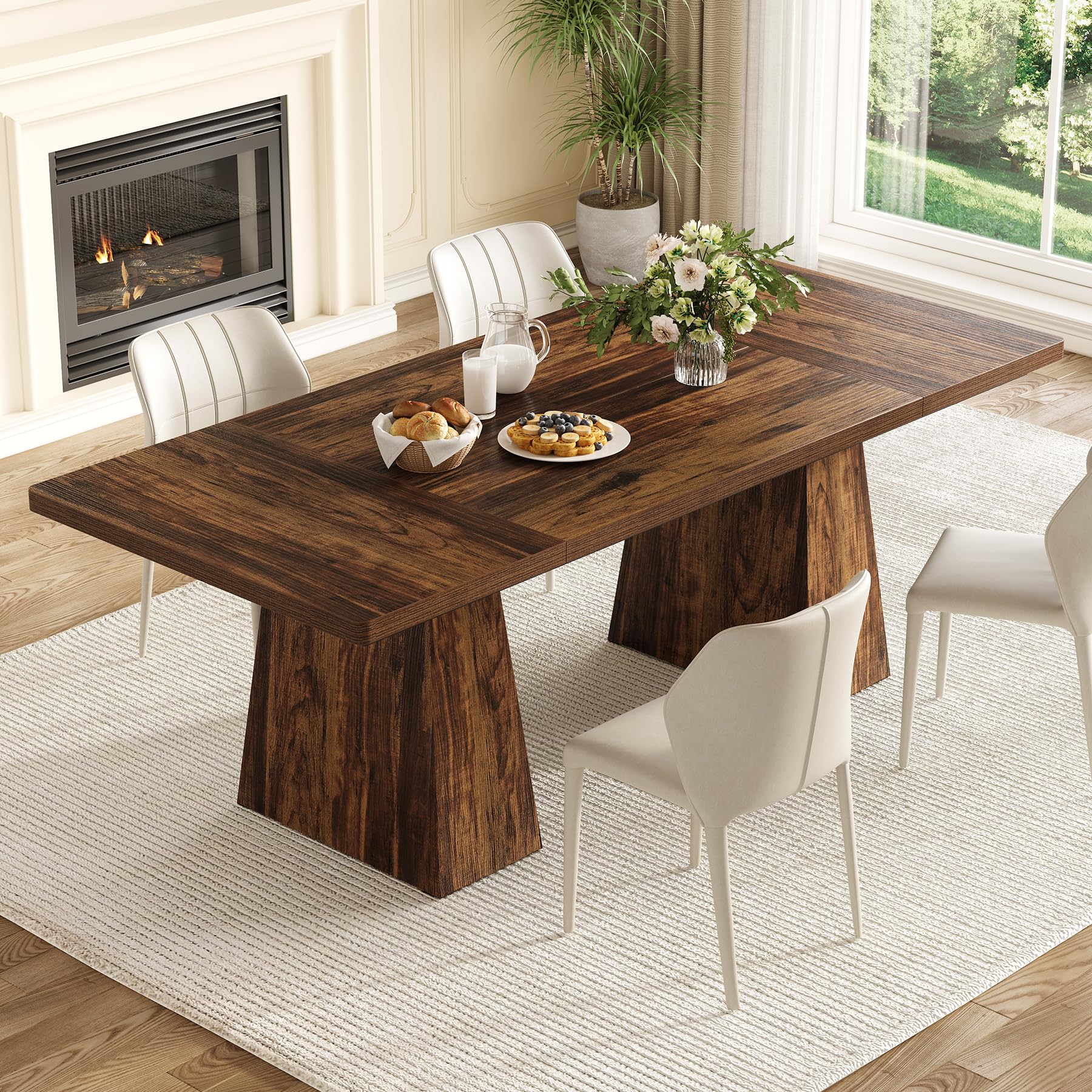 TREE 6-Person Dining Table, Rectangle Wooden Table with Heavy-Duty Legs for Kitchen or Dining Room, Brown