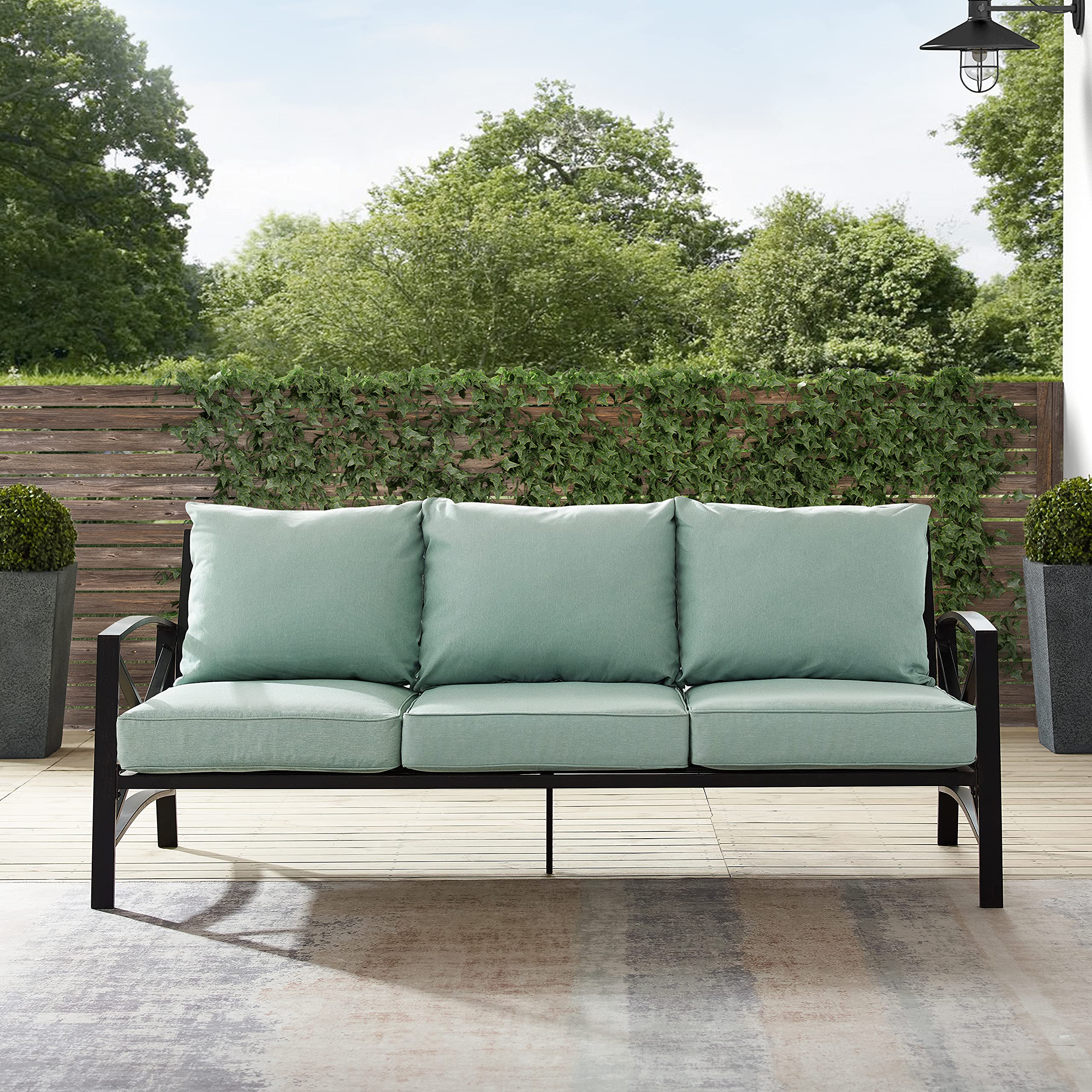 Kaplan 3-Seater Outdoor Patio Sofa with Cushions, Steel Frame Couch for Porch, Deck, Backyard, Oiled Bronze