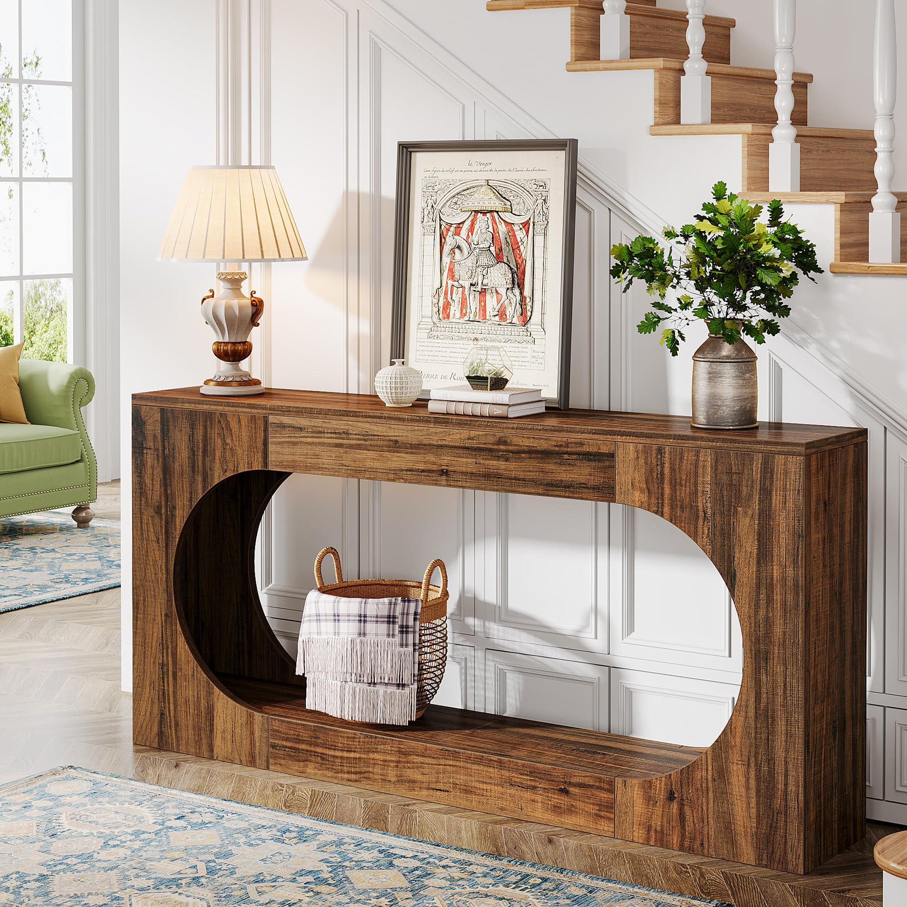 63" Narrow Sofa Table, 2-Tier Farmhouse Entryway Console Table for Hallway, Living Room, Behind Couch, Rustic Brown