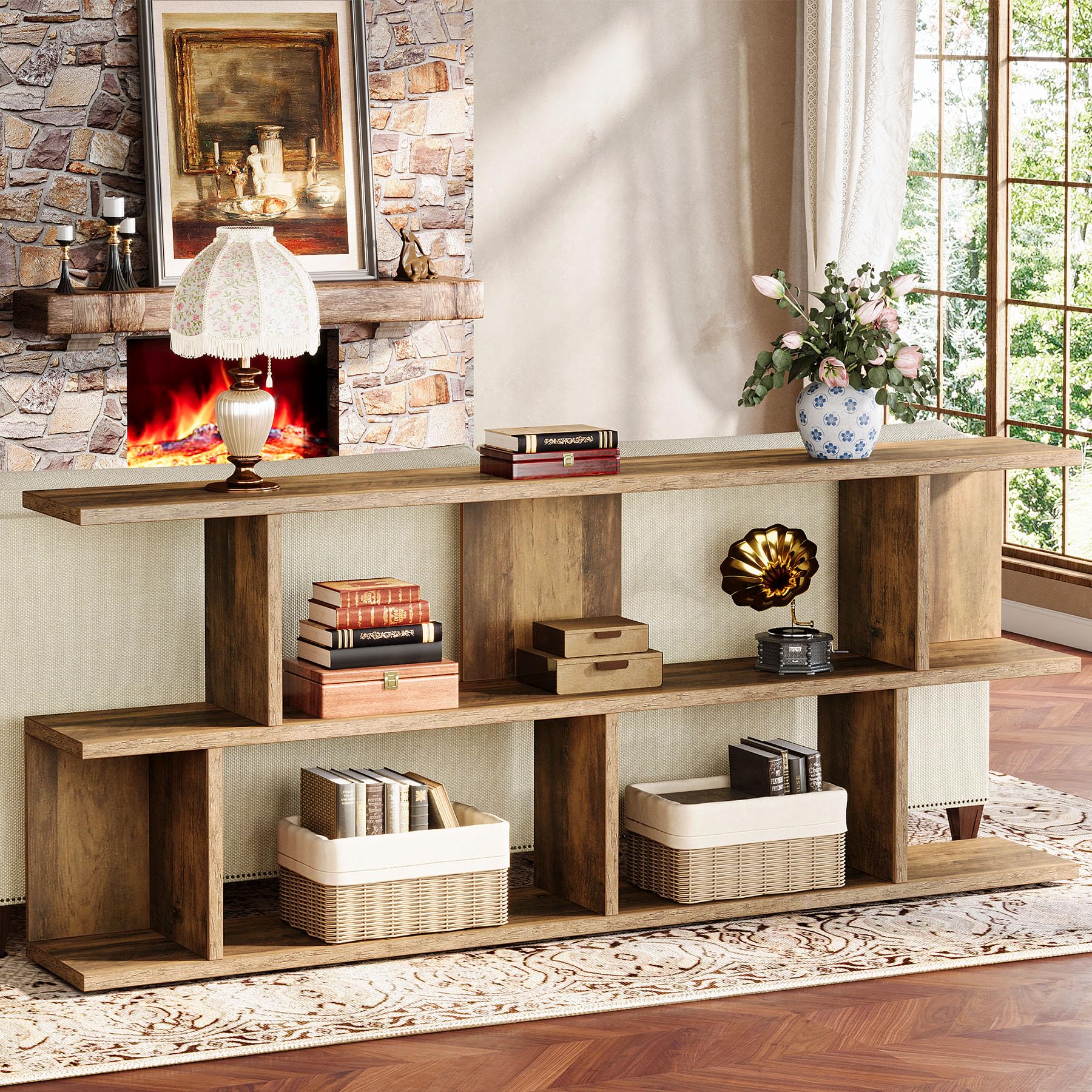 71" Farmhouse Sofa Table, 3-Tier Extra Long Entryway Console with Open Storage for Hallway, Entry, or Living Room