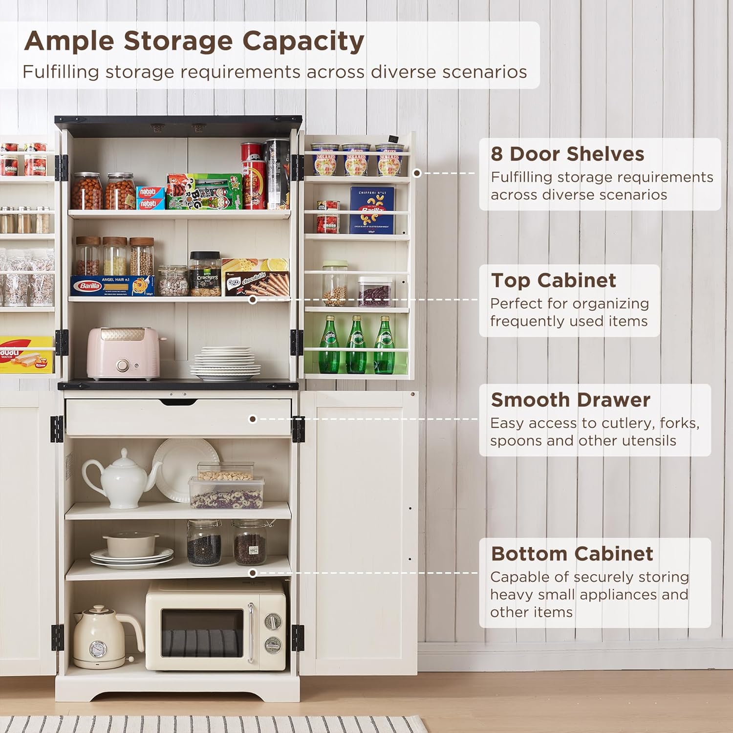 72" Farmhouse Pantry Cabinet – Rustic Blue Kitchen Storage with Barn Doors, Drawer & Adjustable Shelves