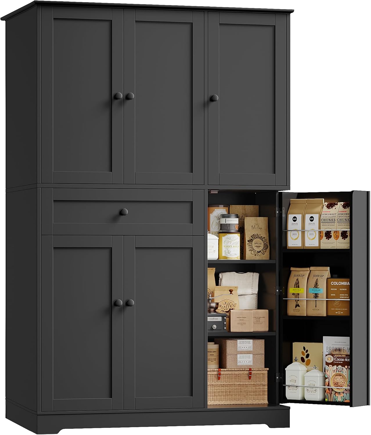 68" Tall Kitchen Pantry Cabinet – Freestanding White Hutch with Doors, Adjustable Shelves & Drawer for Dining Room