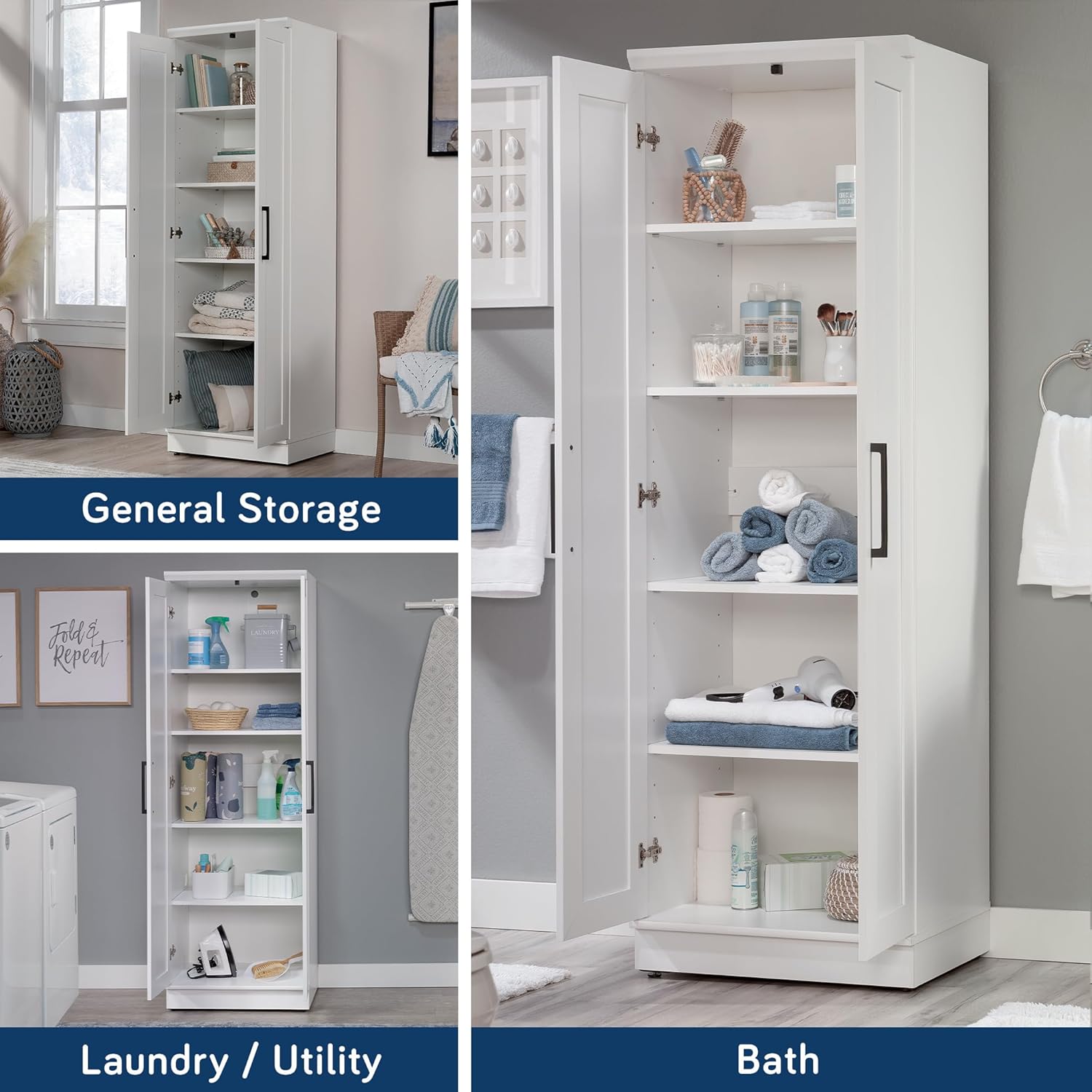 HomePlus Storage Cabinet – Freestanding Soft White Pantry Cabinet with Doors & Adjustable Shelves for Kitchen or Hall