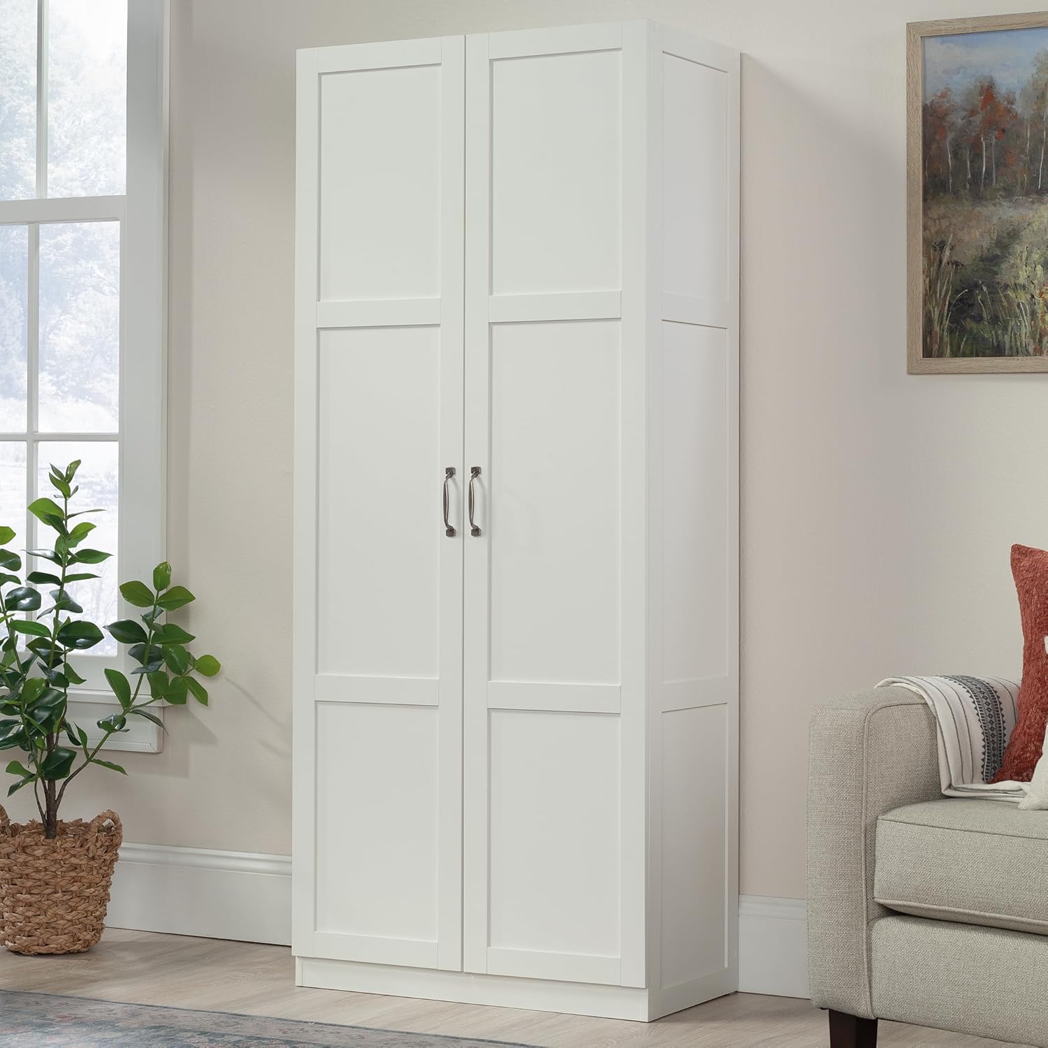 Freestanding Kitchen Pantry Cabinet with Adjustable Shelves, Modern White Cupboard Organizer