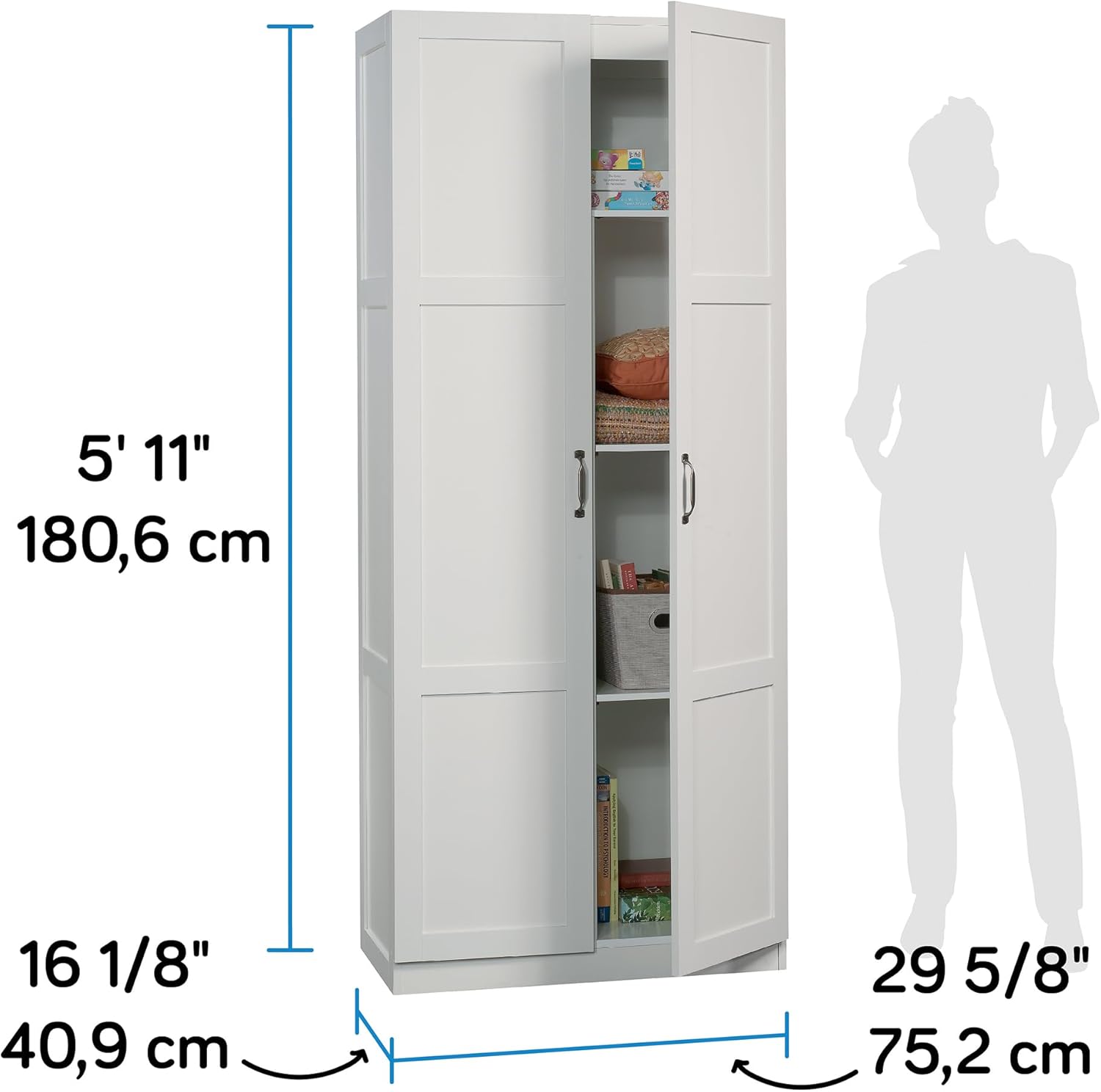 Freestanding Kitchen Pantry Cabinet with Adjustable Shelves, Modern White Cupboard Organizer