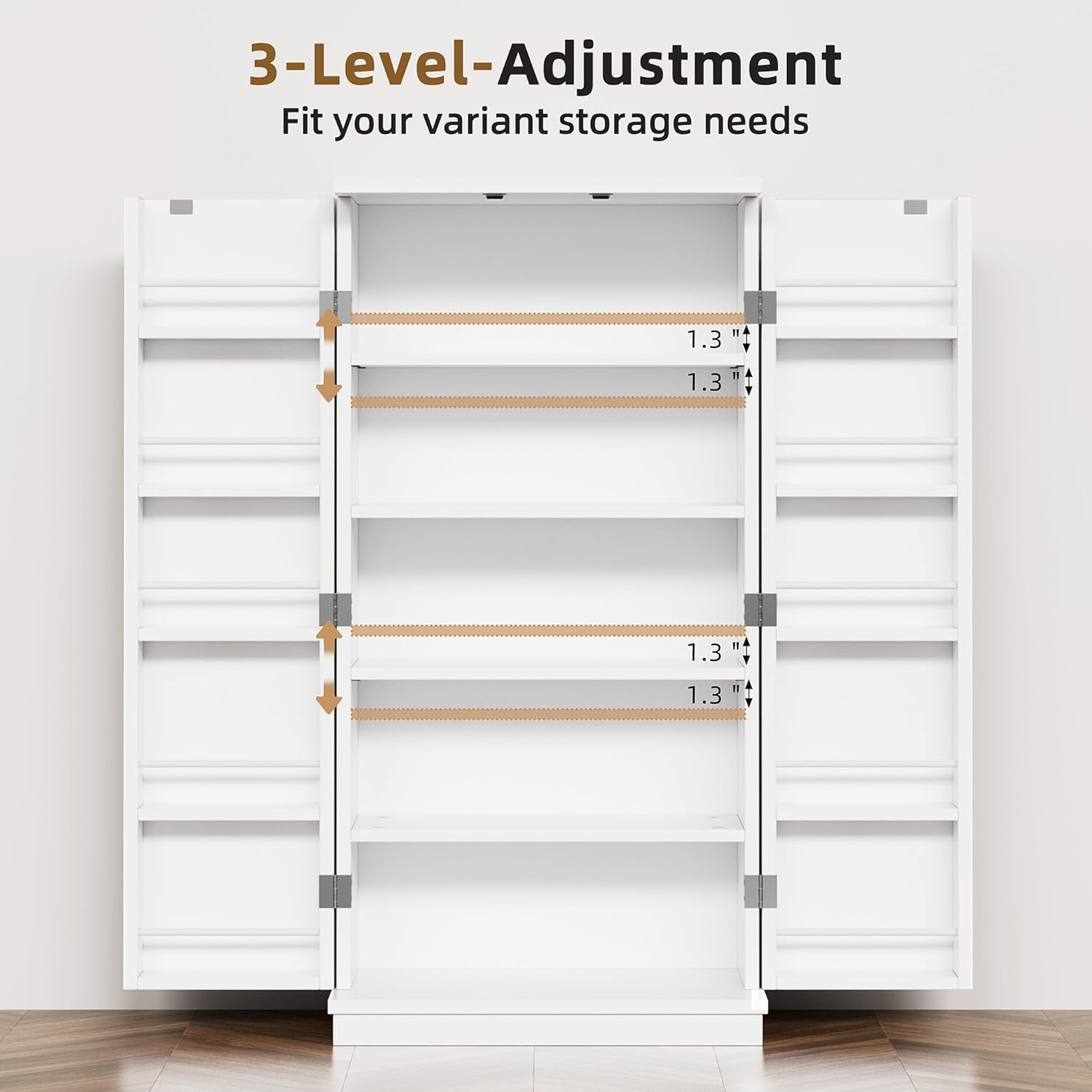 47" Kitchen Pantry Cabinet – White 5-Layer Storage Cupboard with Adjustable Shelves for Food, Bathroom or Laundry
