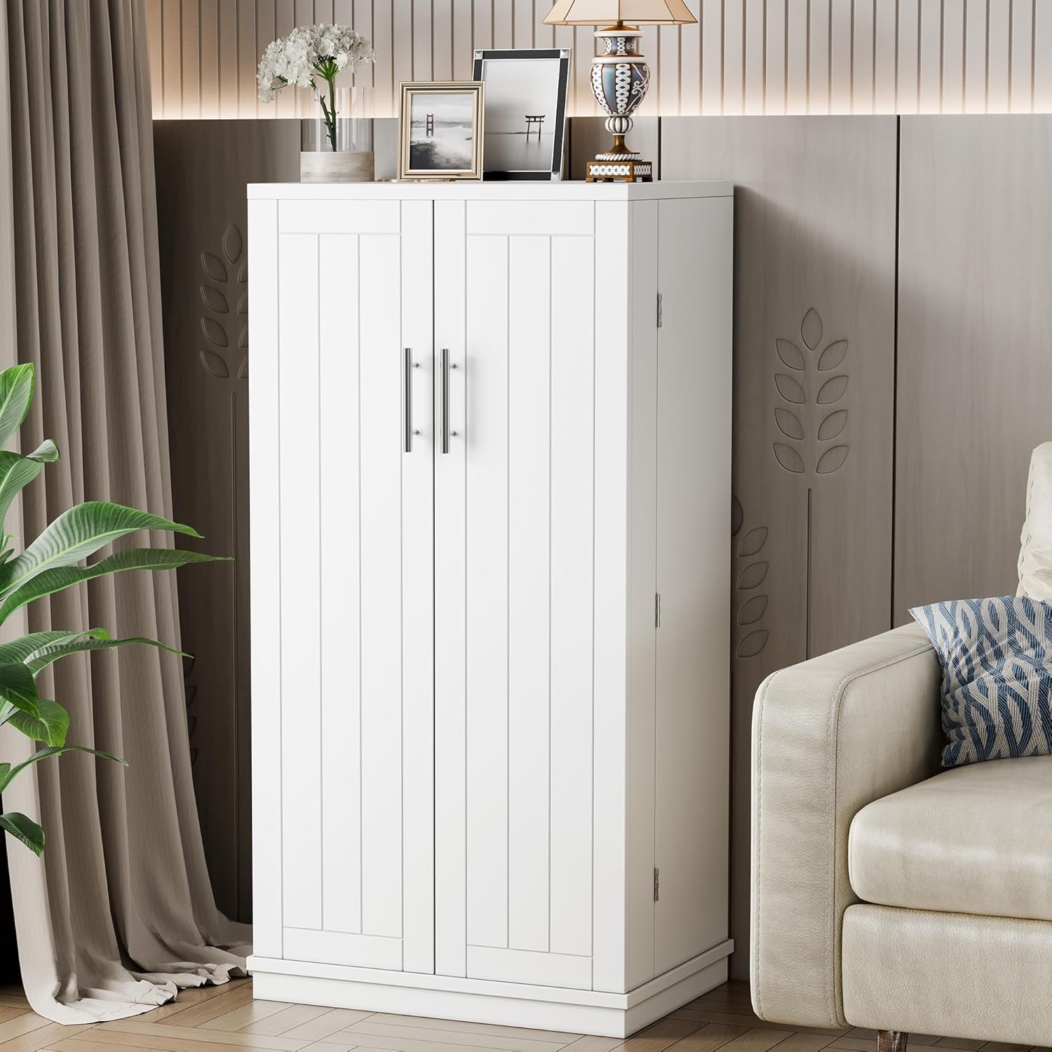 47" Kitchen Pantry Cabinet – White 5-Layer Storage Cupboard with Adjustable Shelves for Food, Bathroom or Laundry