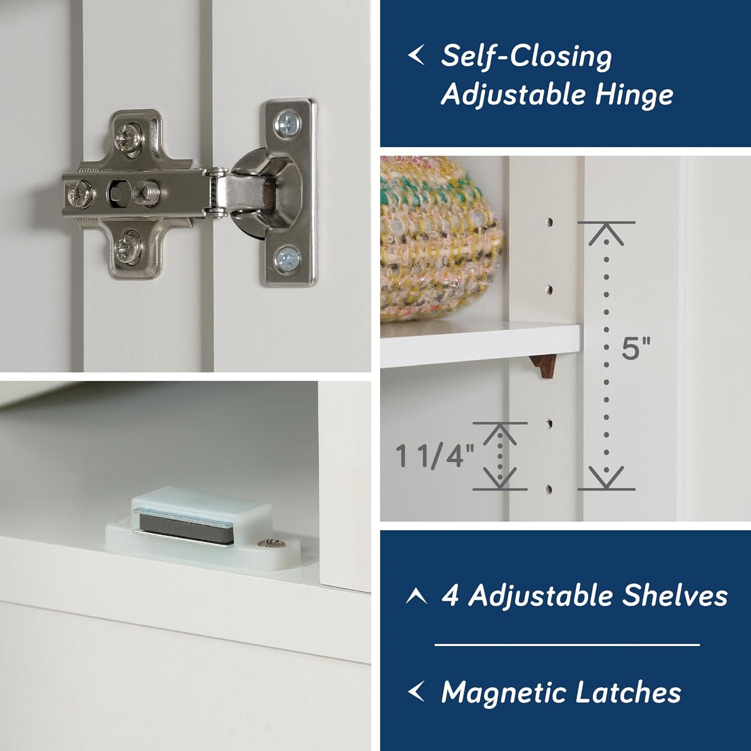 Freestanding Kitchen Pantry Cabinet with Adjustable Shelves, Modern White Cupboard Organizer