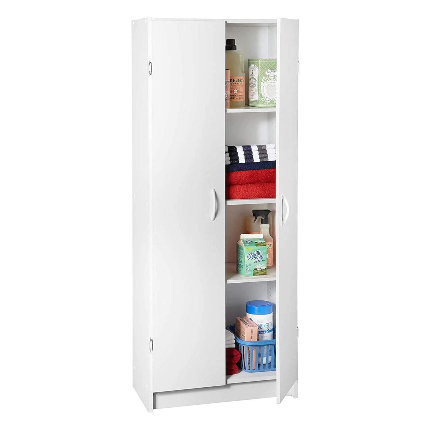 White Pantry Storage Cabinet – Freestanding Cupboard with 2 Doors & Adjustable Shelves for Kitchen, Laundry or Utility
