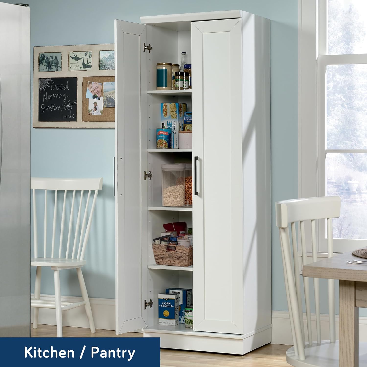 HomePlus Storage Cabinet – Freestanding Soft White Pantry Cabinet with Doors & Adjustable Shelves for Kitchen or Hall